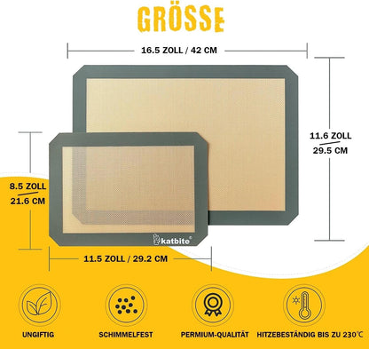 Silicone Baking Mat, Katbite Large Baking Mat Set of 3-2 Half Sheets Mats (11 5/8" x 16 1/2") + 1 Quarter Baking Sheets, Reusable & Nonstick Bakeware Mats for Cookies, Macarons, Bread and Pastry