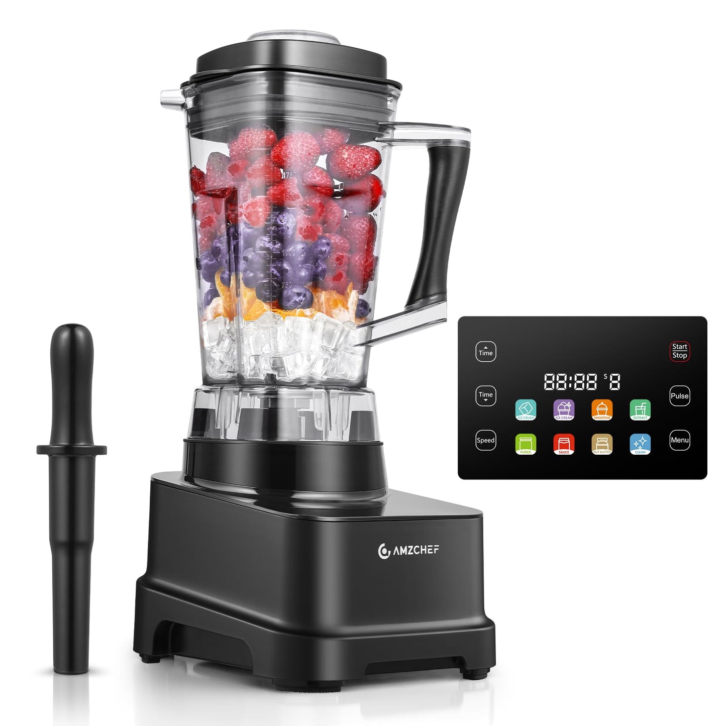 AMZCHEF 8-IN-1 Professional Blender, 2000 W Commercial Blenders for Kitchen with Timer, Innovative LED Touch Panel with 8 Preset Programs, 10 Speeds Blender for Shakes and Smoothies, 68 oz, Black