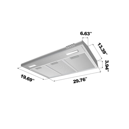 CIARRA Range Hood 30 inch Under Cabinet Ductless Vent Hood for Kitchen Stove Hood with 3 Speed Exhaust Fan in Stainless Steel