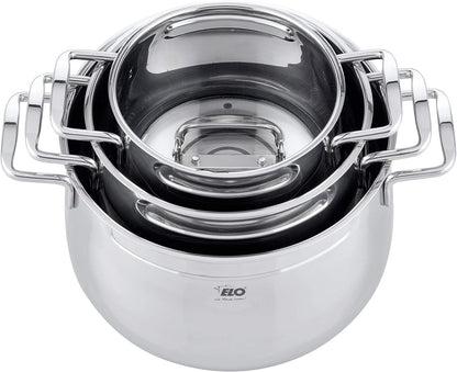 ELO Induction Cookware Set Stainless Steel Ceramic and Gas with Measuring System and Measuring Scale, Diameter 160 x 10.5 cm, Diameter 20 x 12.5 cm and Diameter 24 x 15.5 cm, Set of 3