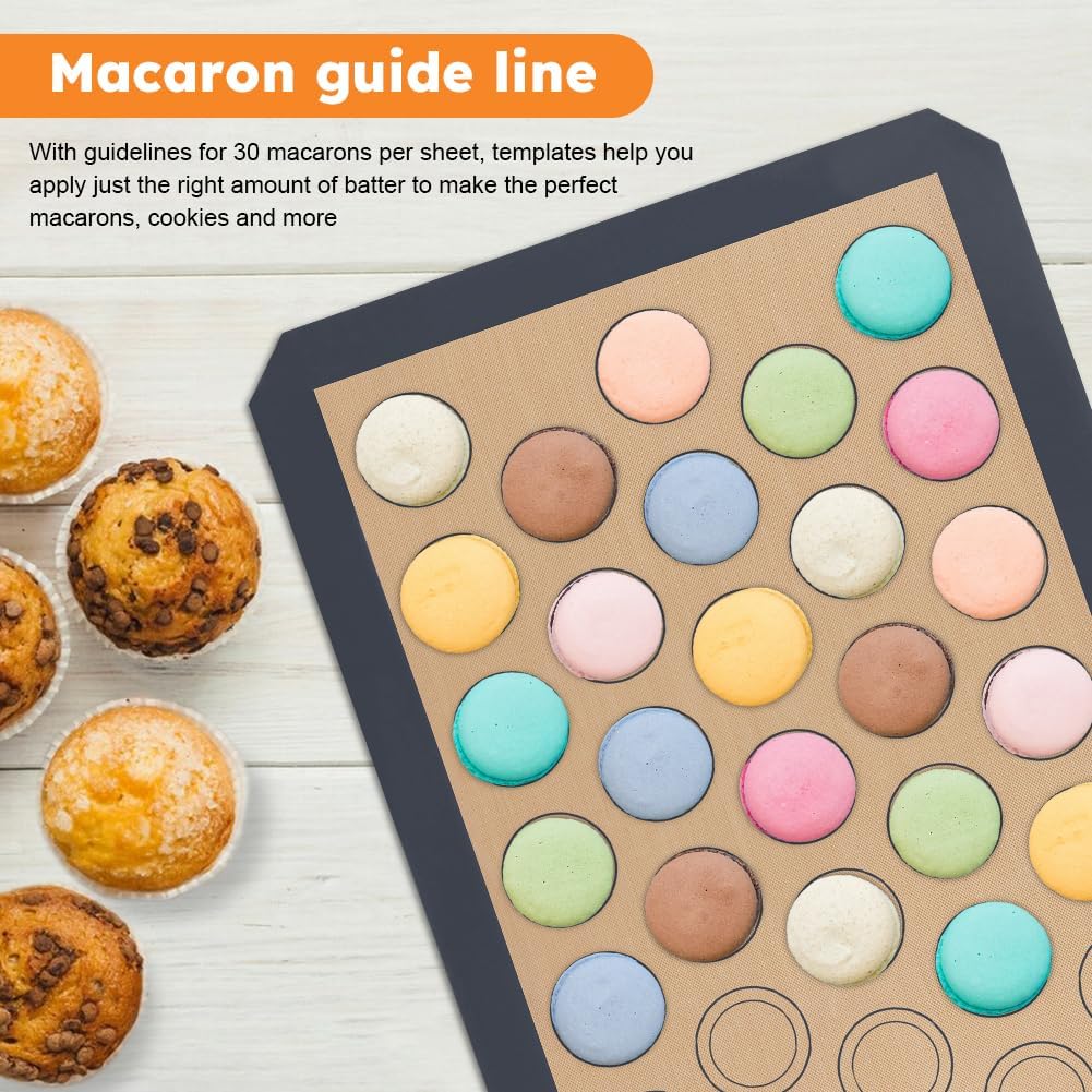 16Pcs Macaron Silicone Baking Mats Kit, Reusable Nonstick Macarons Baking Supplies Silicone Bakeware Mats with Baking Tools for Oven, Cookie, Bread(Brown,Size:16.5x11.6inch)