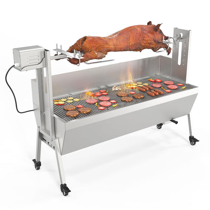 ROVSUN Rotisserie Grill Kit 176 Lbs Capacity, Electric Rotisserie Grill Pig Lamb Spit Roaster Stand w/Lockable Wheels Wind Baffle Adjustable Height, BBQ Spit Rod for Outdoor Party Camping (46")