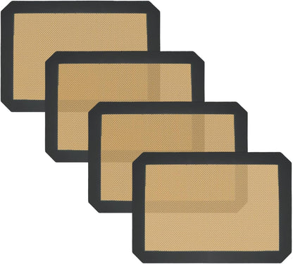 Small Silicone Baking Mats, Set of 4,11-4/5x8-1/4 Inch Quarter Sheet Size, Non Stick, BPA Free, 1/4 Baking Sheet Pan Liner for Cookies, Macaron, Bread, Pastry, Toaster (Grey)