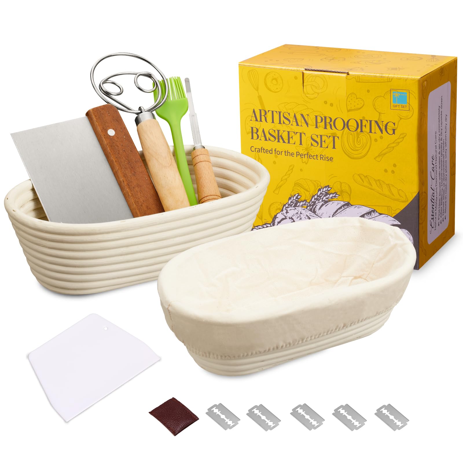 Banneton Bread Proofing Basket Banneton Basket Set Sourdough Proofing Basket Round Proofing Bowls Handmade Rattan Baskets and Liners (Round 9 inch set of 2)