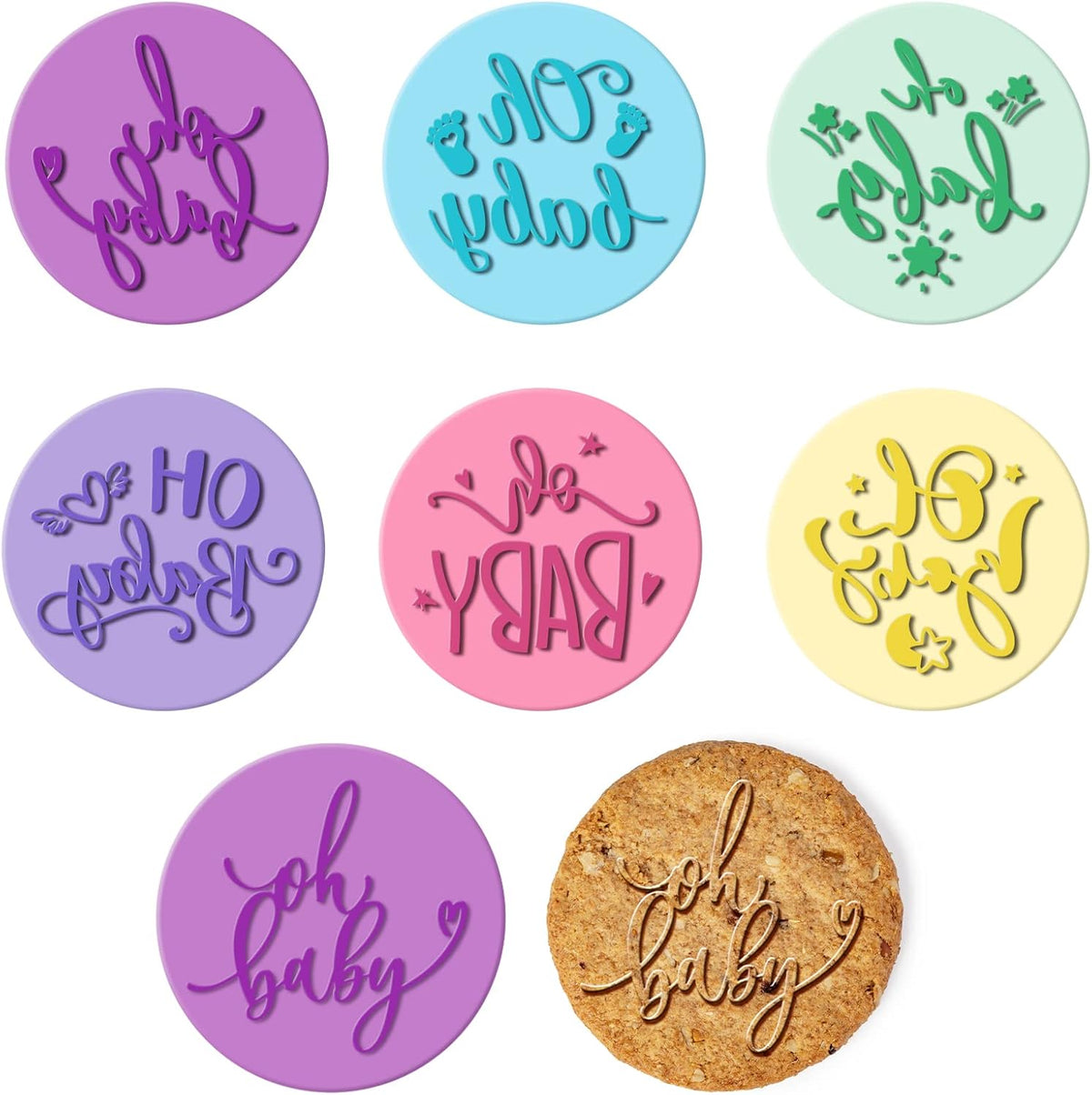 6 Pcs Baby Shower Fondant Embosser Cookie Stamps 3D Design Baby Shower Cookie Cutters Stamp for Party Decorating Fondant Icing Cupcake Cake(Baby)