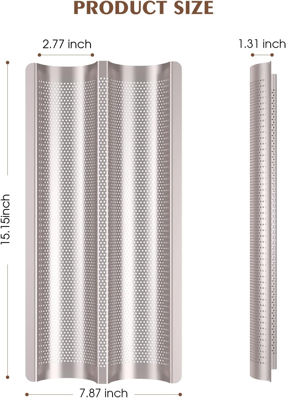 Baguette Pan French Bread Pans For Baking Pans, Nonstick 2 Slots Perforated Italian Loaf Pan Mold Long French Bread Pan Golden