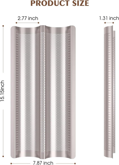 Baguette Pan French Bread Pans For Baking Pans, Nonstick 2 Slots Perforated Italian Loaf Pan Mold Long French Bread Pan Golden