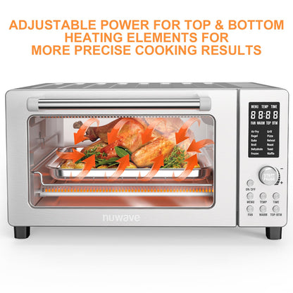 Nuwave Bravo Air Fryer Toaster Smart Oven, 12-in-1 Countertop Convection, 1800 Watts, 21-Qt Capacity, 50°-450°F Temp Controls, Top and Bottom Heater Adjustments 0%-100%, PFAS Free, Stainless Steel