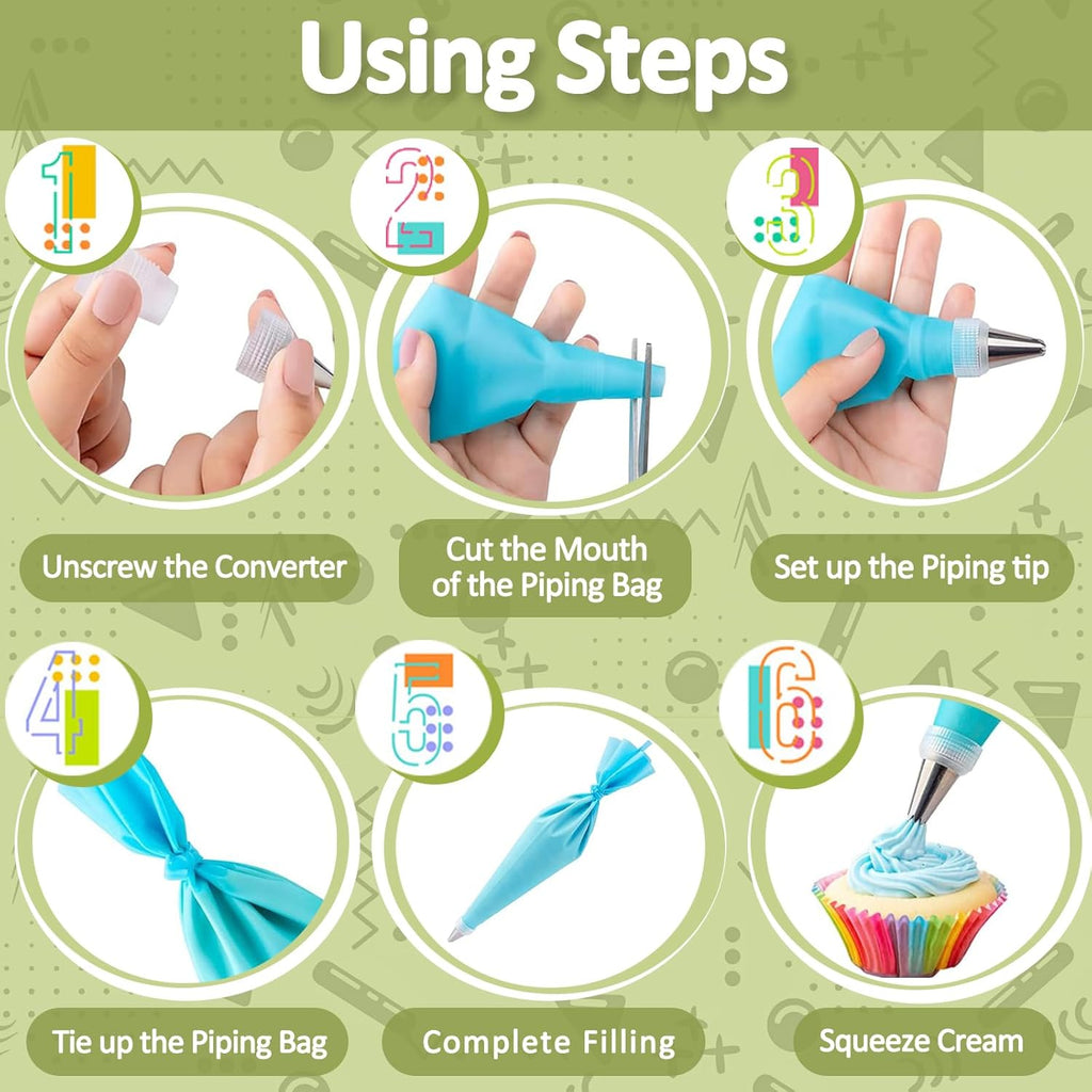 FANTEXY 33-Pieces Piping Bags and Tips Set, Reusable Cake Decorating Kit with 2 Pastry Bags, 24 icing tips, 2 Couplers, 2 Silicone Rings and 3 Scrapers, Cupcake Frosting Piping kit