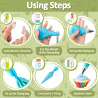 FANTEXY 33-Pieces Piping Bags and Tips Set, Reusable Cake Decorating Kit with 2 Pastry Bags, 24 icing tips, 2 Couplers, 2 Silicone Rings and 3 Scrapers, Cupcake Frosting Piping kit