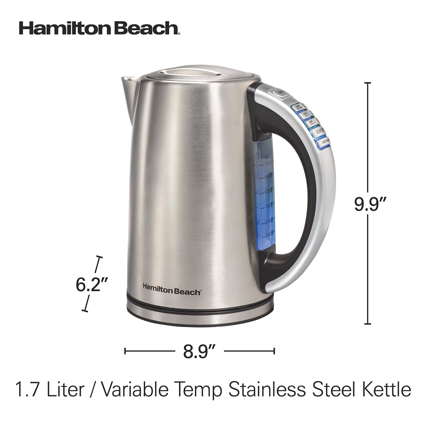 Hamilton Beach 1.7 Liter Temperature Control Electric Kettle, Water Boiler & Heater, Fast 1500 Watts, BPA Free, Cordless, Auto-Shutoff and Boil-Dry Protection, Stainless Steel (41020R)