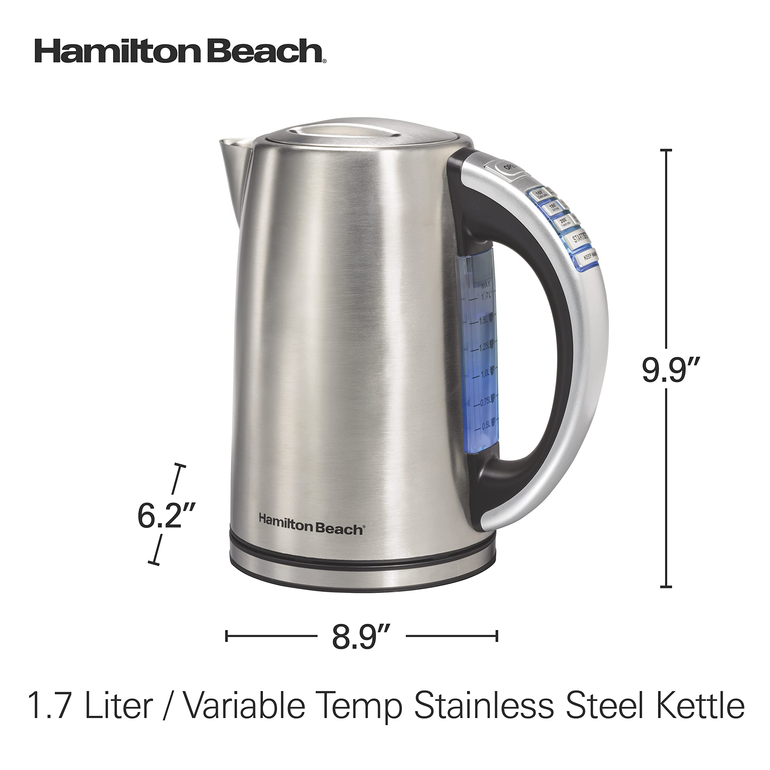 Hamilton Beach 1.7 Liter Temperature Control Electric Kettle, Water Boiler & Heater, Fast 1500 Watts, BPA Free, Cordless, Auto-Shutoff and Boil-Dry Protection, Stainless Steel (41020R)