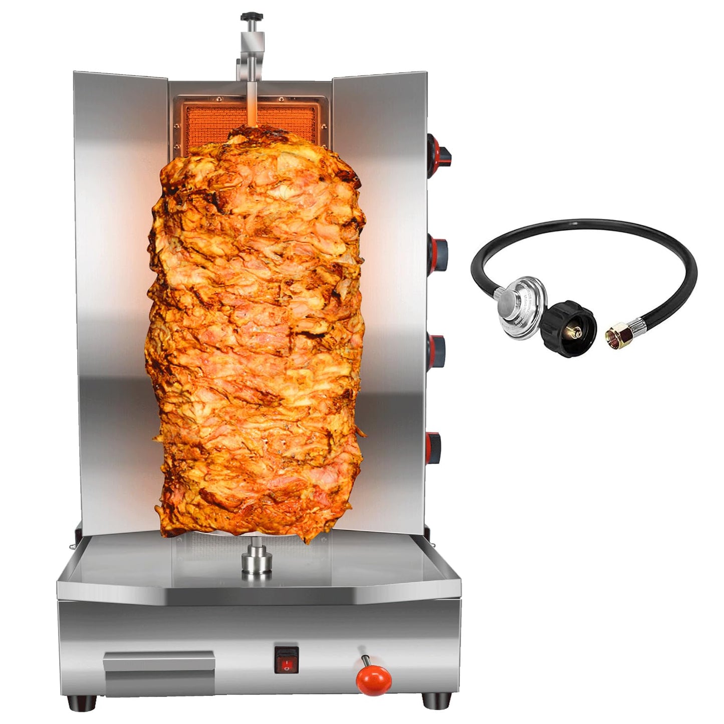 YOOKTEN 4 Burners Shawarma Machine Commercial Large Shawarma Grill Machine Rotisserie Grill Kebab Vertical Rotisserie Propane Turkish Chicken Doner Kebab Broiler for Kitchen Restaurant