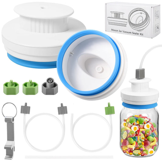 Upgrade Canning Sealer Kit for Mason Jars - Jar Sealer Set with Hoses Compatible with FoodSaver Vacuum Sealers - For Regular & Wide Mouth Jars (White)