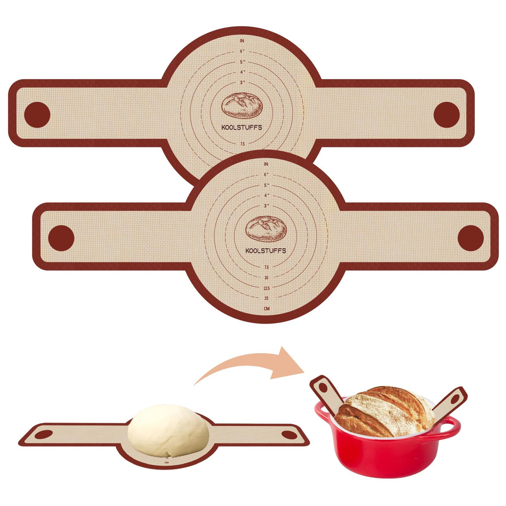 Silicone Bread Sling for Dutch Oven, 2 PCS Non-Stick & Easy Clean Reusable Silicone Bread Baking Mat with Long Handles, Easy to Transfer Sourdough Bread, BM02