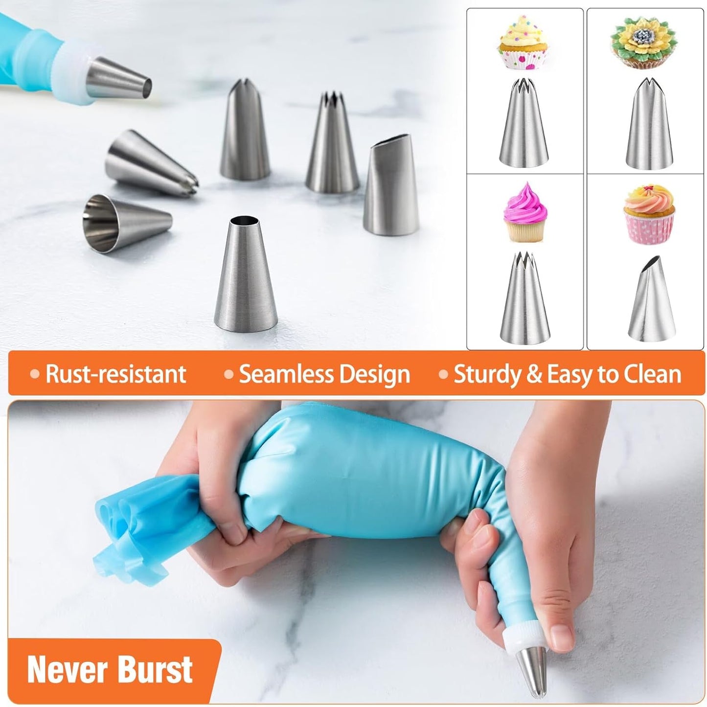 Angadona Macaron Silicone Baking Mats Kit (16pcs set) Macaroon Baking Mat Set of 2 Half Sheet Macaron Silicone Mat Nonstick Macaron Mat Sheet,6 Piping Tip,2 Piping Bag with 3 Bag Tie,2 coupler