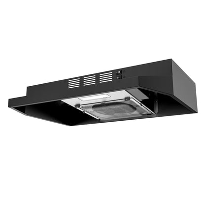 FIREGAS Black Range Hood 24 inch, 300CFM Ducted/Ductless Convertible Under Cabinet Kitchen Hood in Black Painted Stainless Steel with 2 watt LED Light and Filter, 2 fan speeds