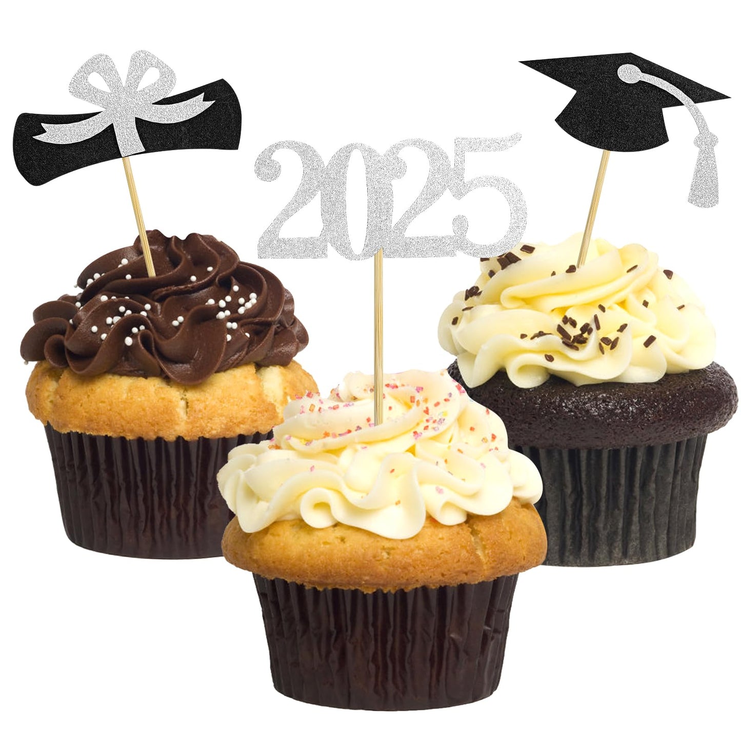 Graduation Cupcake Toppers 2025,48 PCS Graduations Decoration,Class of 2025 Food Appetizer Picks, Party Supplies/Food Appetizer Picks Mini Cake Decor (Gold)