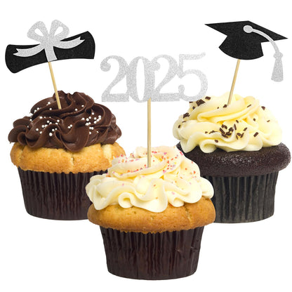 Graduation Cupcake Toppers 2025,48 PCS Graduations Decoration,Class of 2025 Food Appetizer Picks, Party Supplies/Food Appetizer Picks Mini Cake Decor (Gold)
