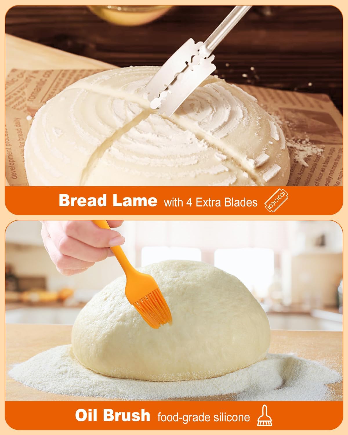 Sourdough Bread Baking Supplies Tools,10 Inch Oval & 9 Inch Round Banneton Bread Proofing Basket Set,Sourdough Starter Kit Gift for Bread Making (white with Starter Jar)