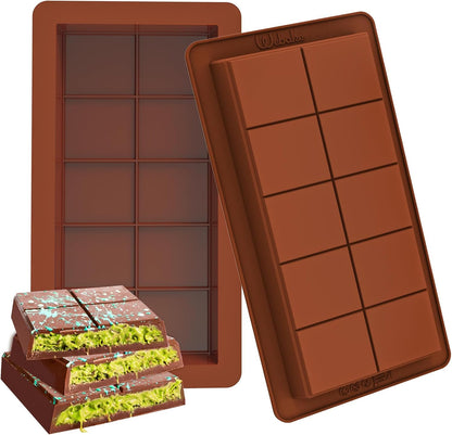 Webake Deep Chocolate Bar Molds 2 Pack, 1 Inch Deep Large and Thick Silicone Chocolate Bar Molds for Stuffed Bar, Big Chocolate Candy Bar Mold for Filling Knafeh Pistachio Chocolate Bar