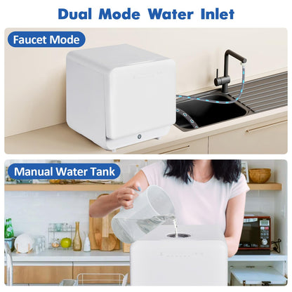 GarveeHome Portable Dishwasher Dishwasher Countertop with Faucet & Manual Water Tank(5L) Modes Water Inlet, Compact with More Space Inside,6 Programs Ideal for RV & Apartments, No Hookup Needed