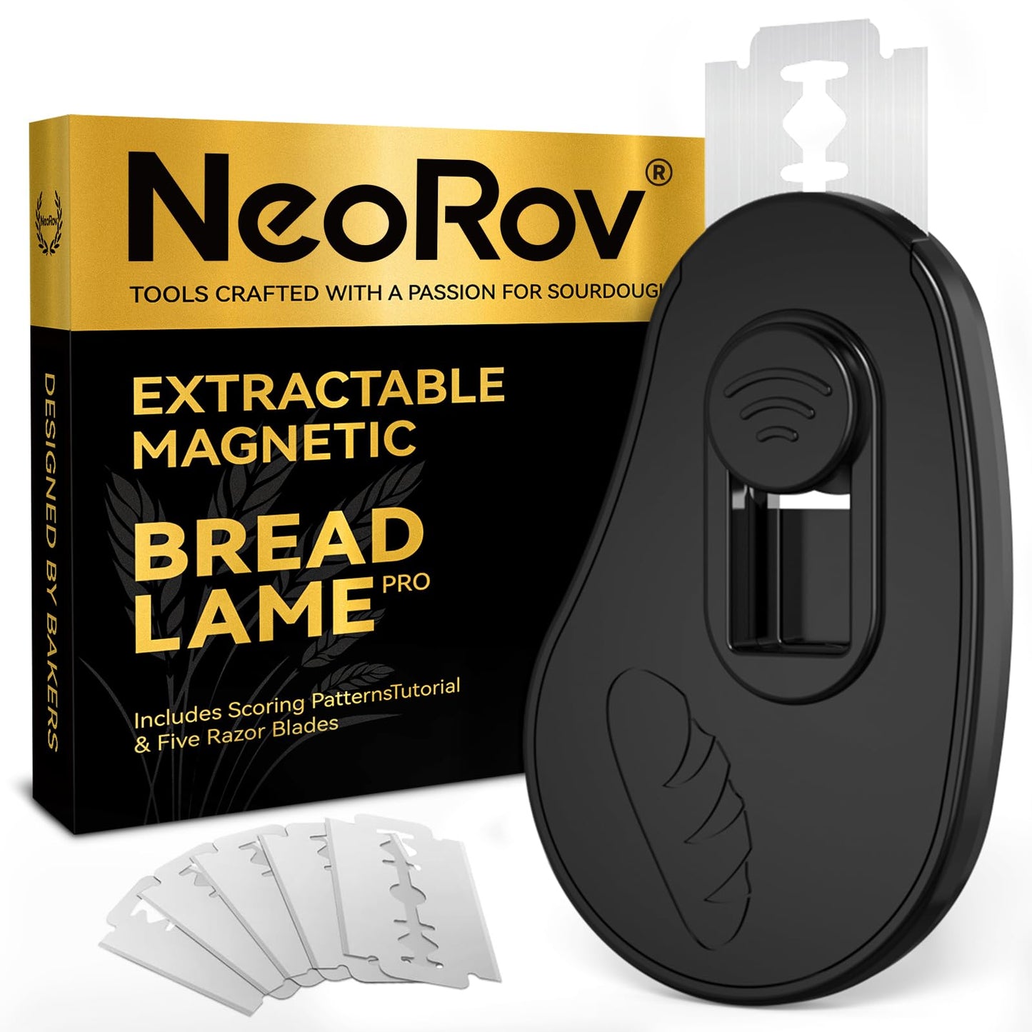 Extractable & Magnetic Bread Lame Dough Scoring Tool - Professional Sourdough Scoring Tool - Sourdough Bread Baking & Bread Scoring Tool - Scoring Patterns booklet & 5 Razor Blades (Blue)