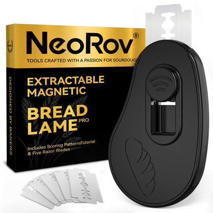 Extractable & Magnetic Bread Lame Dough Scoring Tool - Professional Sourdough Scoring Tool - Sourdough Bread Baking & Bread Scoring Tool - Scoring Patterns booklet & 5 Razor Blades (Blue)