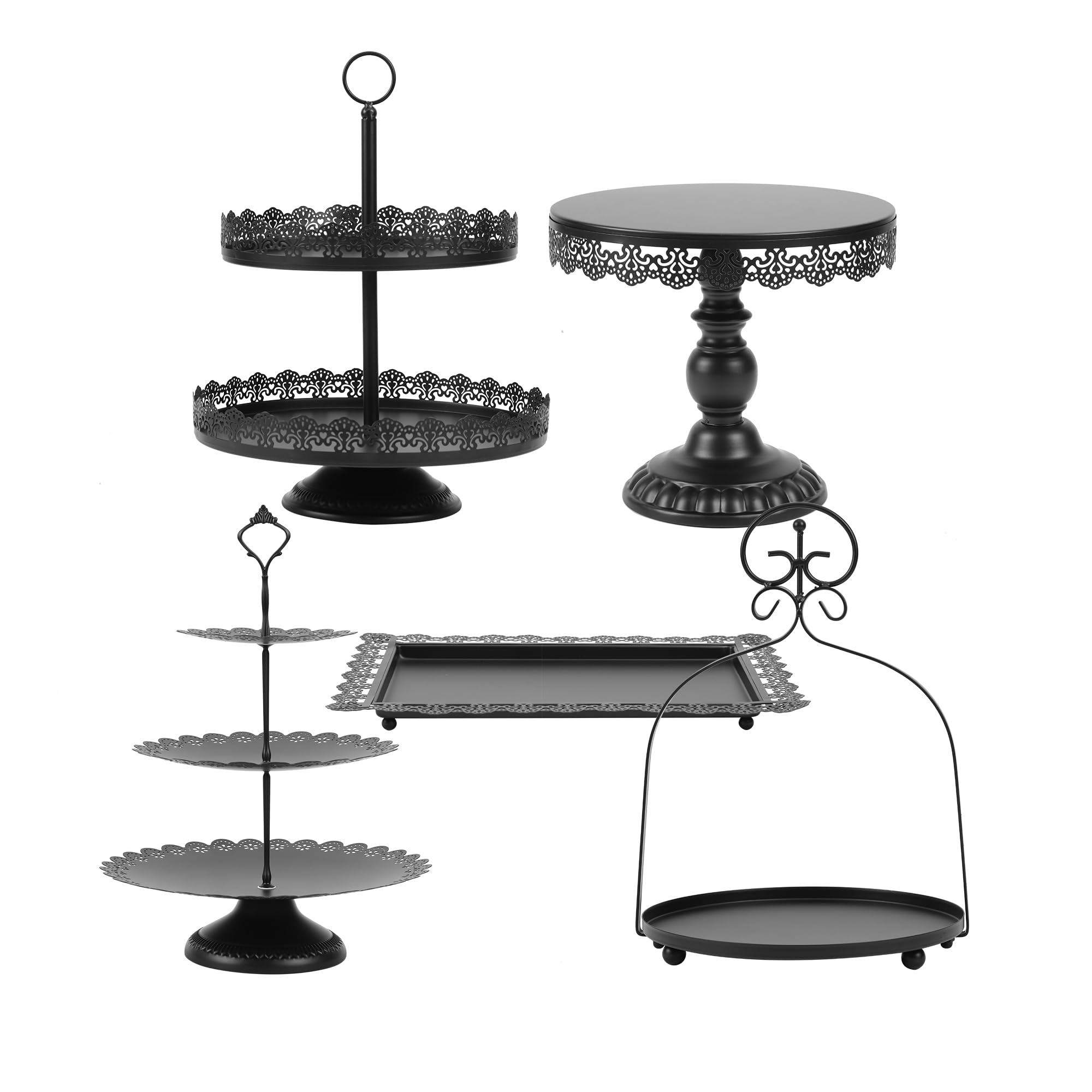 ZUMELER Gold 5Pcs Cake Stands Set Metal Round Cupcake Holder Cookies Dessert Display Plate Serving Tower Tray Platter with Handl for Baby Shower Wedding Birthday Party Celebration