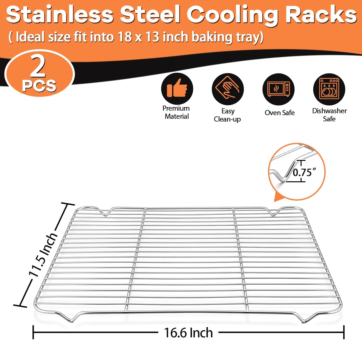 P&P CHEF Baking Rack Cooking Rack Set of 2-16.6''x11.5", Stainless Steel Wire Cooling Drying Roasting Rack, Fits Half Sheet Cookie Pans, Commercial Quality, Oven & Dishwasher Safe