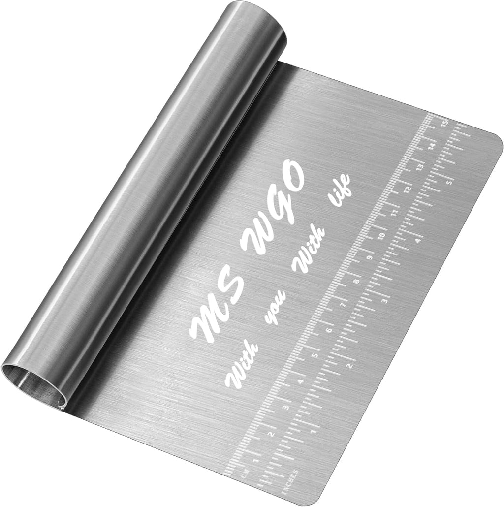 Pro Dough Pastry Scraper/Cutter/Chopper Stainless Steel Mirror Polished with Measuring Scale Multipurpose- Cake, Pizza Cutter - Pastry Bread Separator Scale Knife