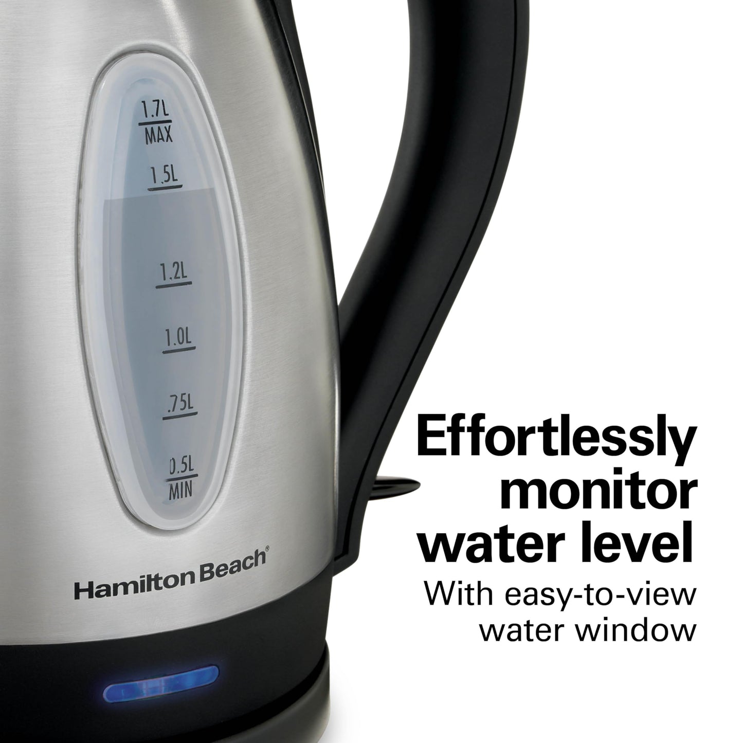 Hamilton Beach Electric Tea Kettle, Water Boiler & Heater, 1.7 Liter, Cordless Serving, 1500 Watts for Fast Boiling, Auto-Shutoff and Boil-Dry Protection, Stainless Steel (40880)