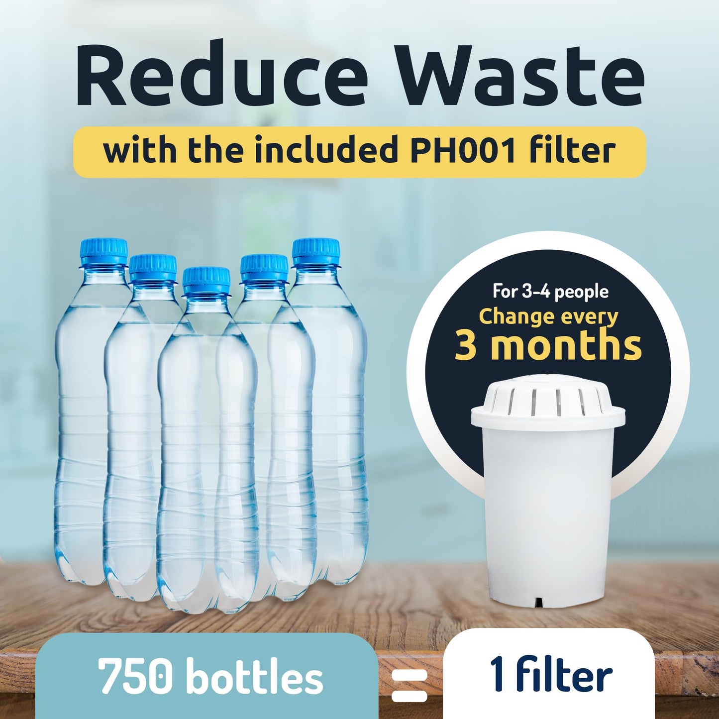 Invigorated Water pH Recharge Alkaline Water Filter Dispenser – BPA-Free Glass Countertop Water Filter Pitcher Purifier for Home & Office, 36-Cup Capacity, 360L Long Filter Life (Bamboo Classic)