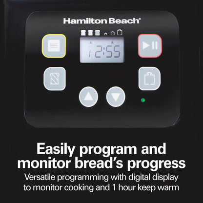 Hamilton Beach Bread Maker Machine, Digital, Programmable, 12 Settings + Gluten Free, Dishwasher Safe PFAS-Free Nonstick Pan + Kneading Paddle, 2 lb Capacity, Black (29982)