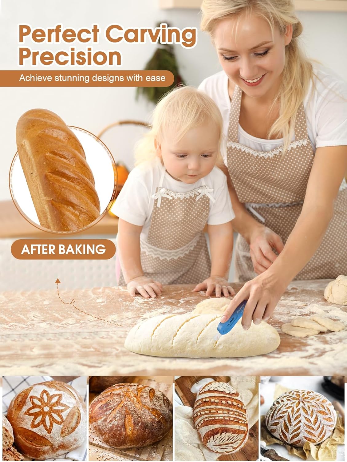 Bread Lame Dough Scoring Tool, Extractable & Magnetic Sourdough Scoring Tool for Sourdough Bread Baking, Bread Making, Bread Scoring Tool with 5 Razor Blades, Scoring Patterns booklet, Blue