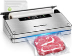 Вакуумний пакувальник Bonsenkitchen, пакувальник харчових продуктів з 5 режимами, технологія Globefish для високошвидкісної безперервної роботи, вбудований різак та місце для зберігання пакетів, включає 100 вакуумних пакетів та 1 рулонний пакет, чорний