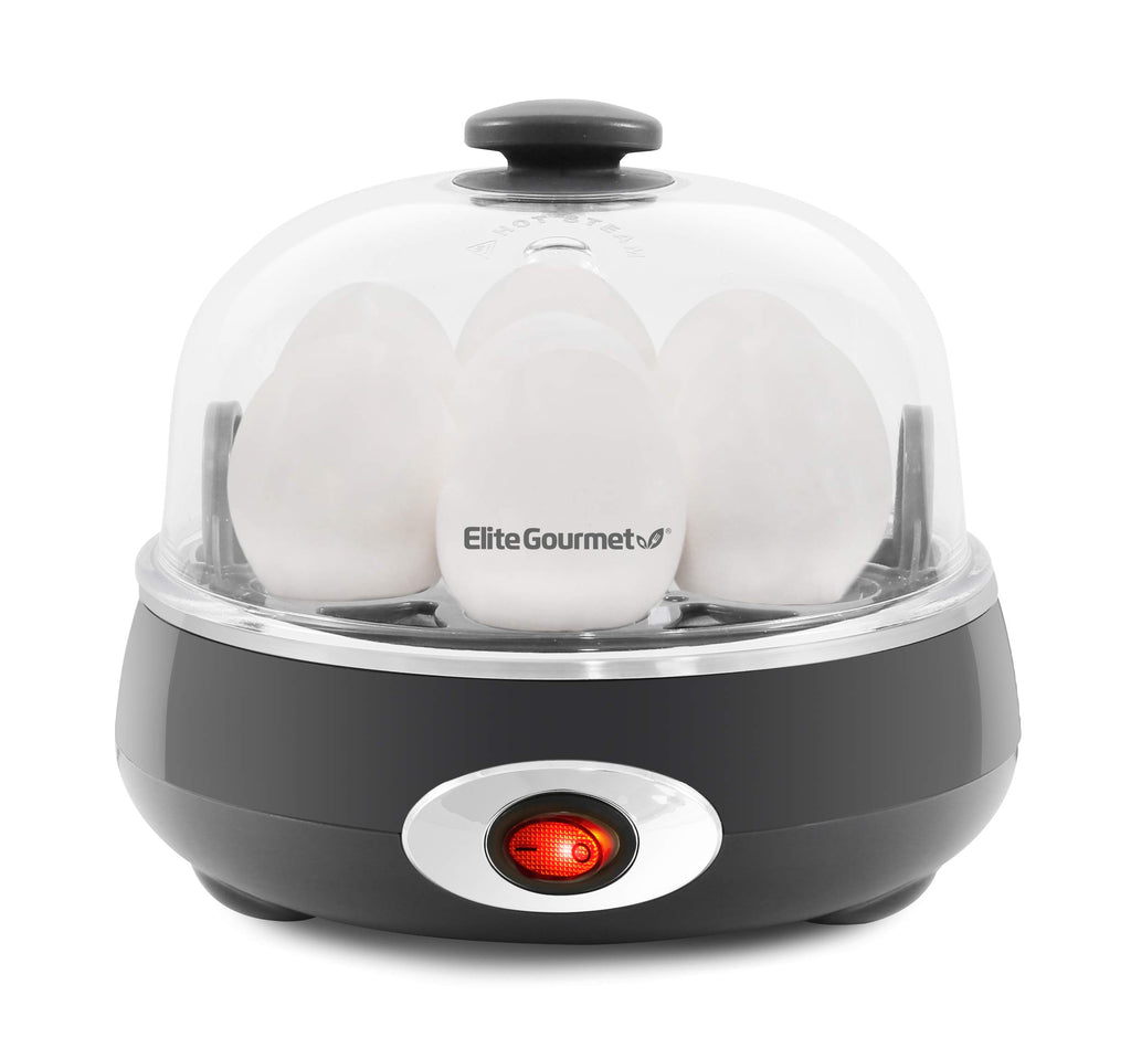 Elite Gourmet EGC007CHC# Швидковарна яєчня, 7 легко очищуваних, зварених твердих, середніх та некрутих яєць, поачер, омлетниця, автоматичне вимкнення, сигналізація, буклет з 16 рецептами, темно-сірий колір