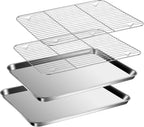 Baking Sheet with Racks Set [2 Sheets + 2 Racks], Stainless Steel Baking Sheets with Cooling Racks, Nonstick Pan, Warp Proof & Rust Proof & Easy to Clean, Size 12 X 10 X 1 Inch