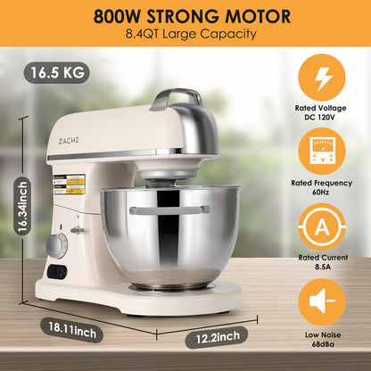 8.4QT Commercial Stand Mixer 800W with NSF Certified and Aluminum die casting, Kitchen Electric Mixer Metal Food Mixer with Stainless Steel 8L Bowl, Dough Hook, Whisk and Beater