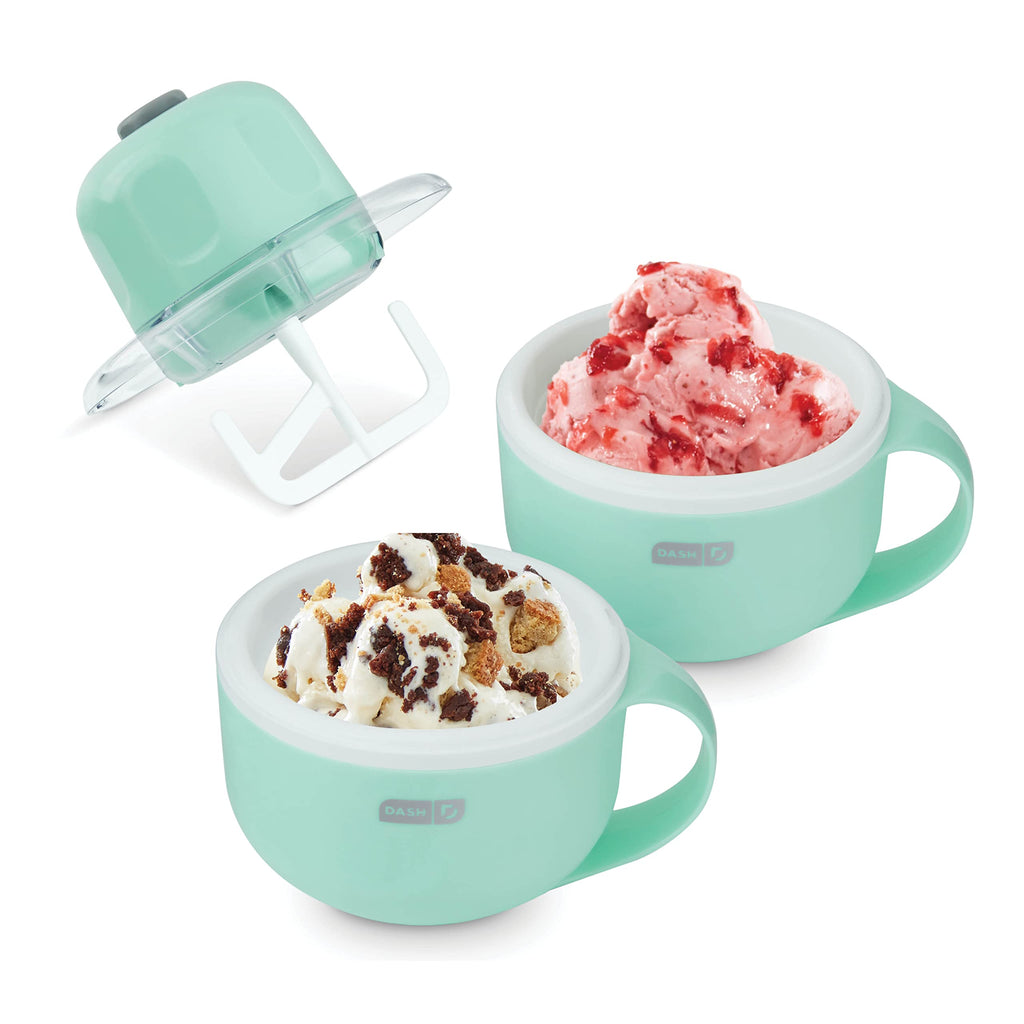 Машина для приготування морозива DASH My Mug (Aqua): багатофункціональна машина для м'якого морозива з (2) чашами для домашнього джелато, сорбету, замороженого йогурту, вбудованим відсіком для інгредієнтів, легко миється та зберігається