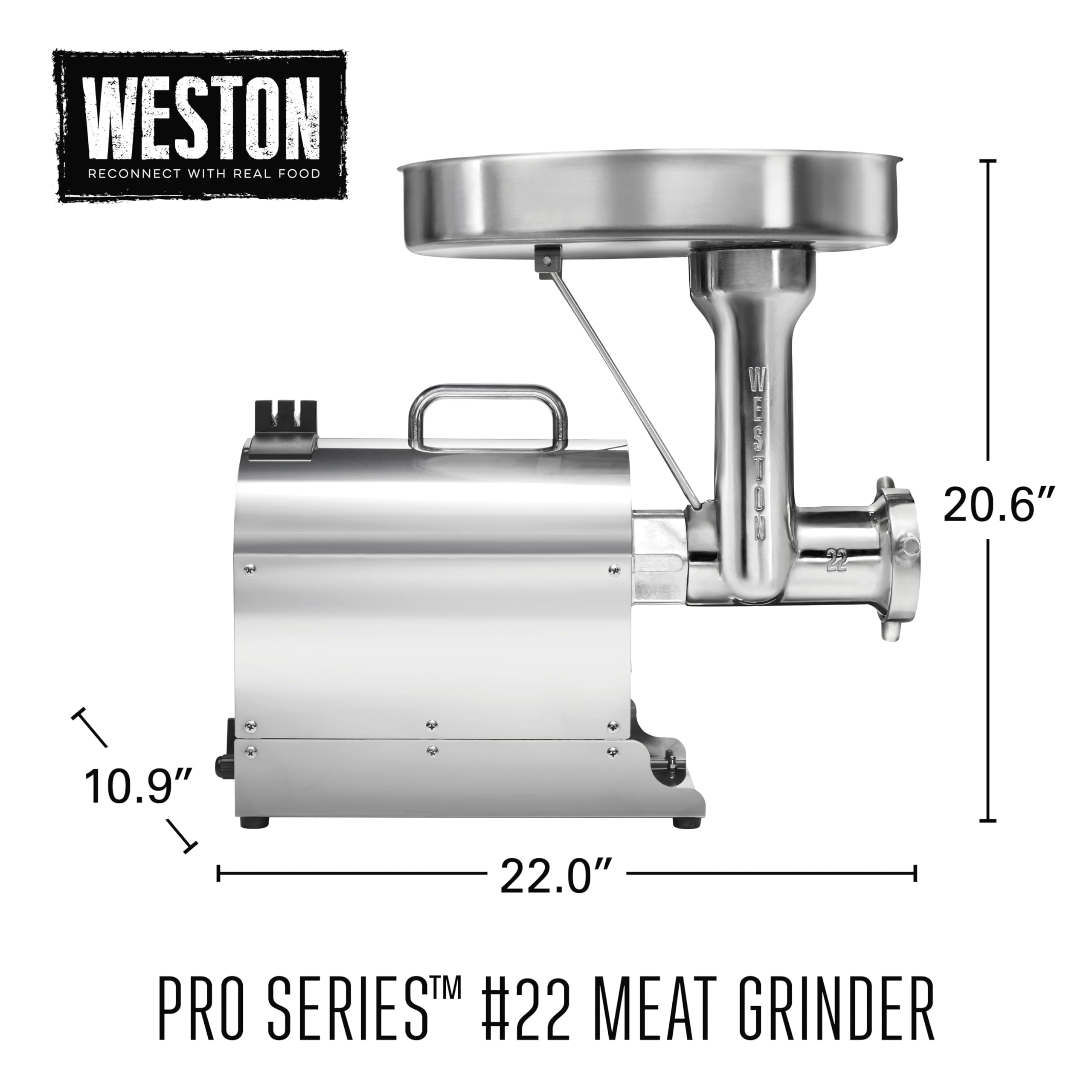 Weston Pro Series Electric Meat Grinder, Commercial Grade, 1120 Watts, 1.5 HP, 14lbs. Per Minute, Stainless Steel (10-2201-W)