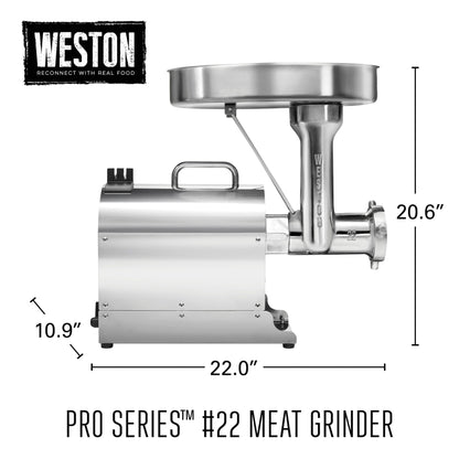 Weston Pro Series Electric Meat Grinder, Commercial Grade, 1120 Watts, 1.5 HP, 14lbs. Per Minute, Stainless Steel (10-2201-W)