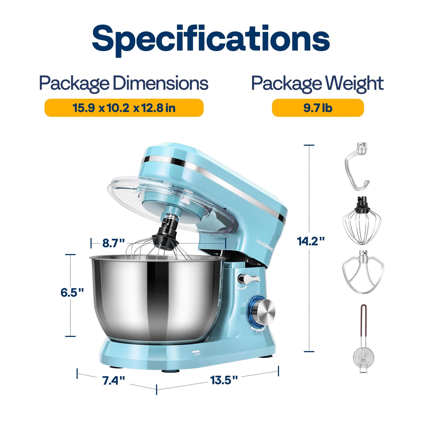 VIVOHOME 4.75 Quart Stand Mixer, 8 Speed Kitchen Electric Food Mixer, Household Stand Mixer for Baking, Cake, Bread with Beater, Dough Hook, Wire Whip and Egg Separator, Blue