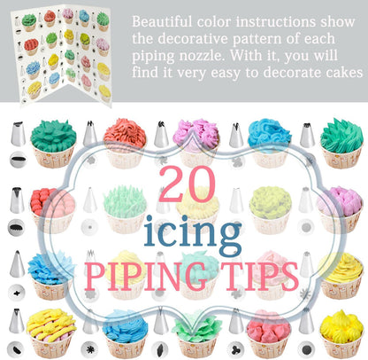 Reusable Piping Bags and Tips Set - Silicone Pastry Bags 3X (12’’+14’’+16’’) with Icing & Frosting Tips for Cake Decorating, Cupcakes, Cookies, Deviled Eggs, and Baking Accessories, Baking Tools Kit