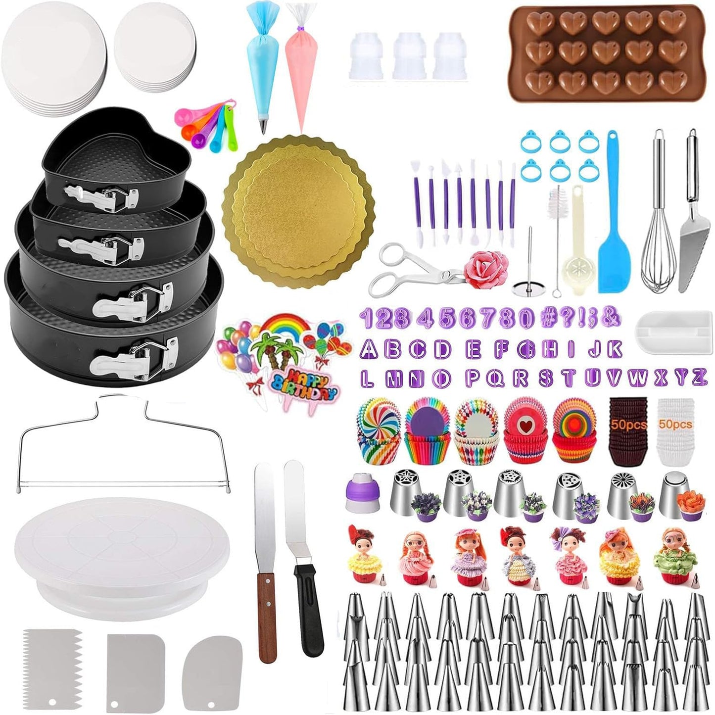 Cake Decorating Turntable,Cake Decorating Supplies with Decorating Comb/Icing Smoother(3pcs),2 Icing Spatula with Sided & Angled …