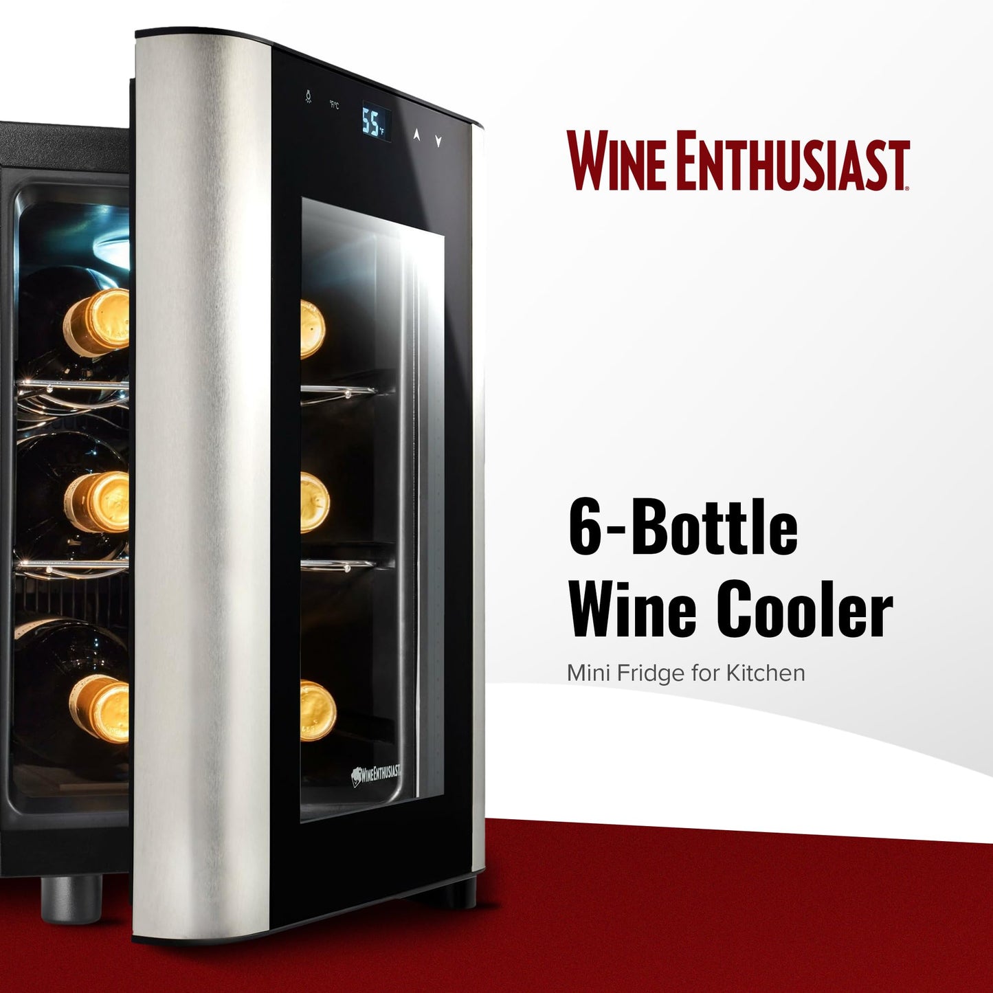 Wine Enthusiast 6-Bottle Countertop Wine Cooler - Mini lodówka kuchenna z 3 półkami, regulowaną kontrolą temperatury i energooszczędną chłodziarką do napojów