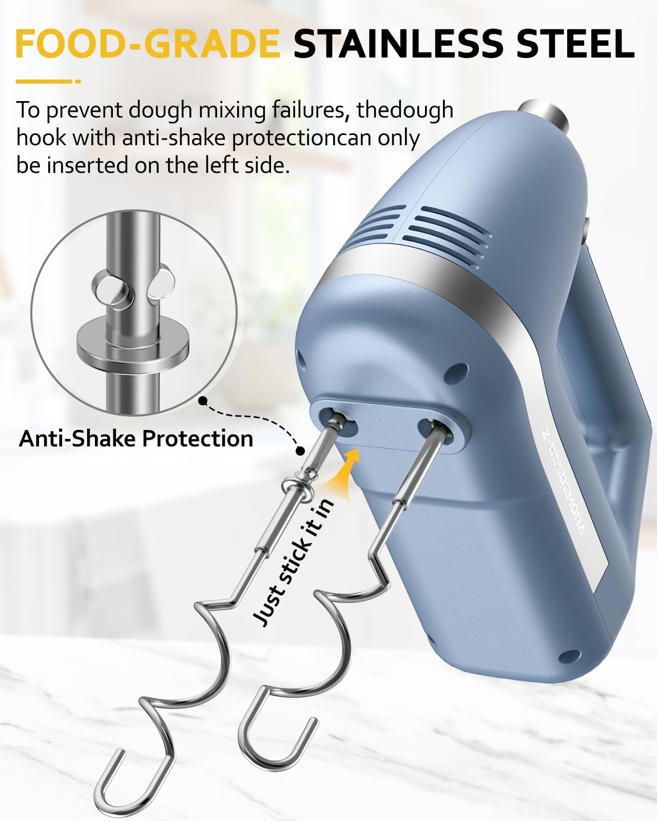 Z-DESDEMONA Electric Hand Mixer, Powerful 300W Hand Mixer Electric Handheld with 304 Beaters, Dough Hook, Hand Held Mixer with Turbo for Baking Cakes, Eggs, Cream Food(Blue)