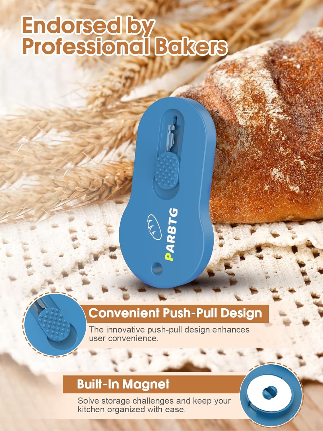 Bread Lame Dough Scoring Tool, Extractable & Magnetic Sourdough Scoring Tool for Sourdough Bread Baking, Bread Making, Bread Scoring Tool with 5 Razor Blades, Scoring Patterns booklet, Blue