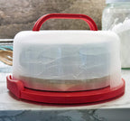 Top Shelf Elements Round Cake Carrier For Up To 10 Inch Cake Portable Cake Stands Two Sided Cake Box With Handle Fashionable Base Doubles as Five Section Serving Tray Container Holds Pies(Scarlet)