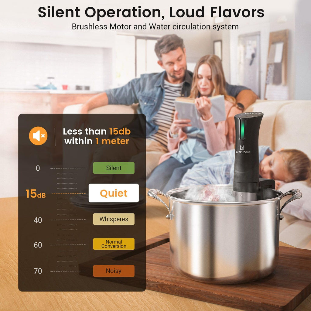 Машина BLITZHOME Sous Vide, додаток WiFi у комплекті, плита Sous Vide потужністю 1100 Вт з точною температурою та таймером, надтихий прецизійний циркуляційний пристрій з нержавіючої сталі, кухонні гаджети з рецептами